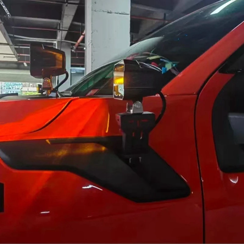 ABHU Front Engine Hood Side Spotlight A-Pillar Mounting Brackets For Ford Raptor 2022-2024 LED Work Light Bracket