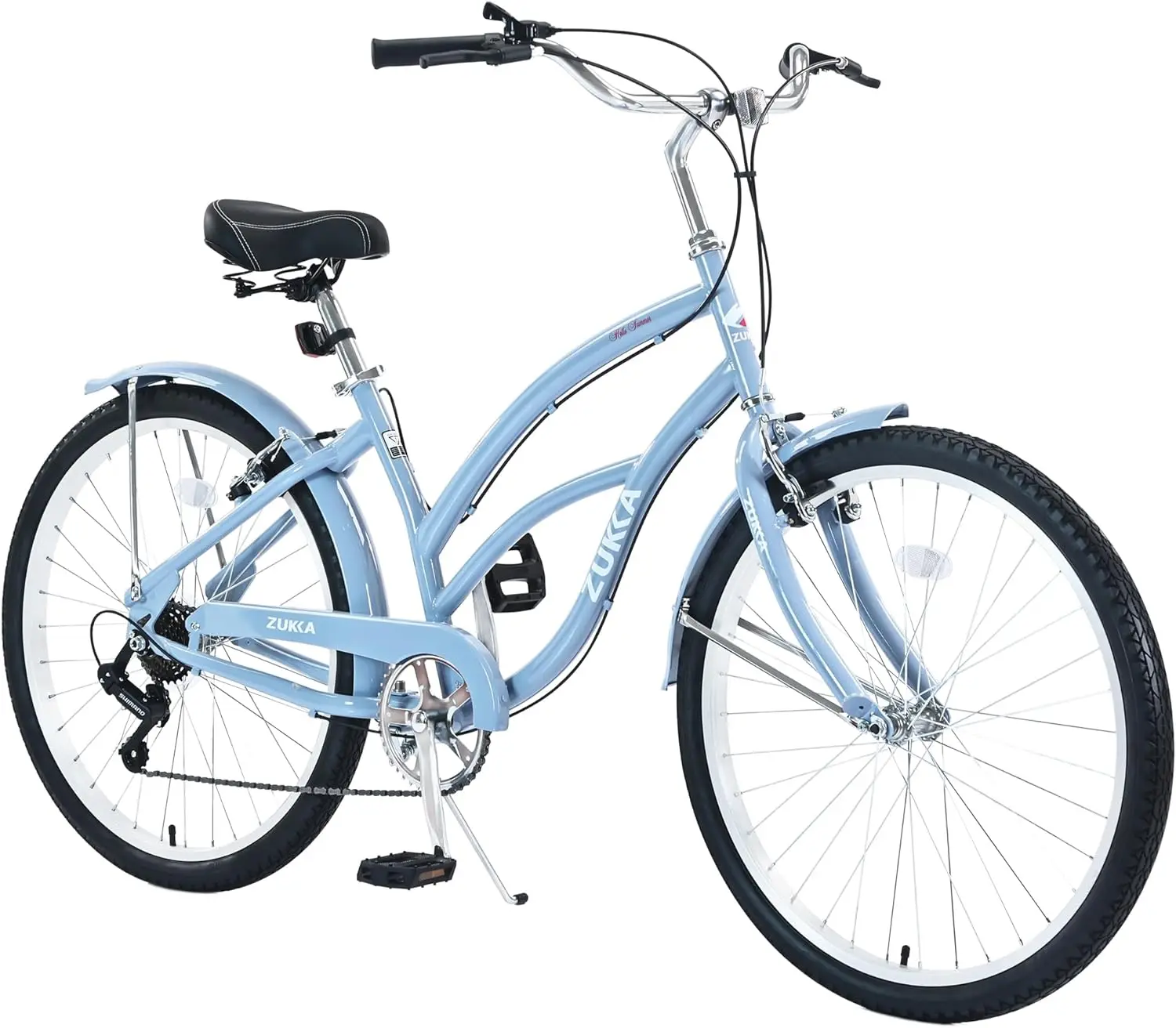 ZUKKA 26 Inch Beach Cruiser Bike Steel Frame Shimano 7 Speed Bicycles for Men Women, Multiple Colors