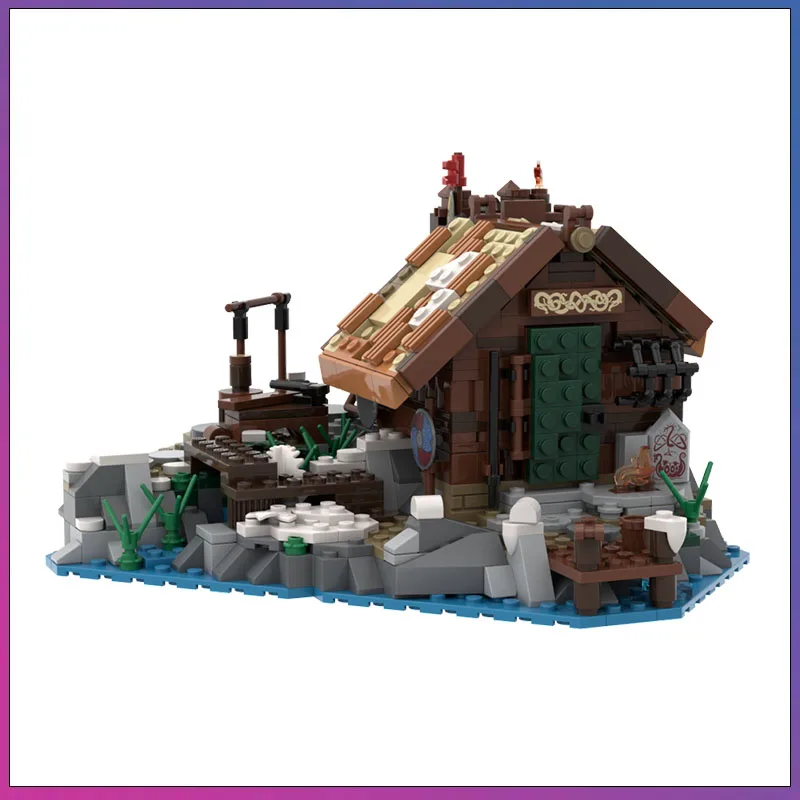 

883 детали MOC: Деревня викингов, средневековый дом, архитектурная модель, строительные блоки, креативный конструктор, подарок для детей