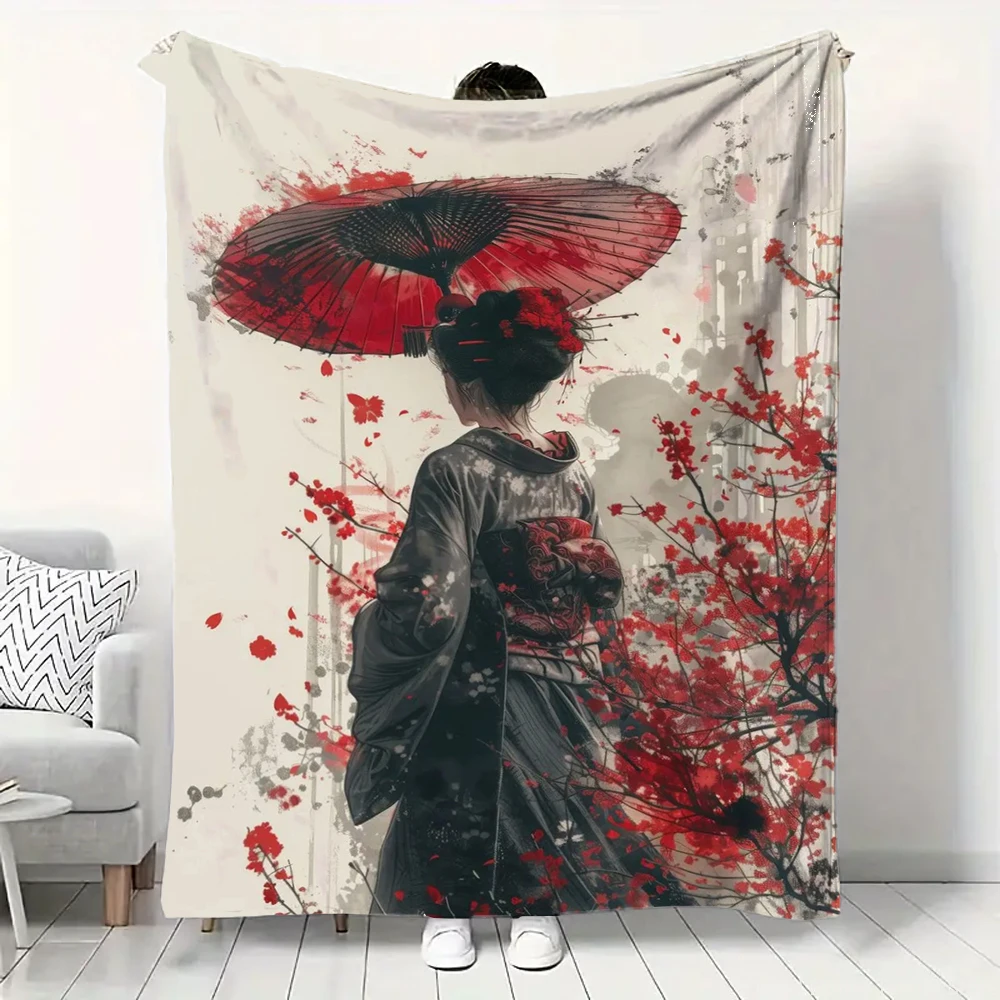 

Japanese Landscape Samurai Geisha Flannel Fluffy Throw Camping Blanket for Children Adult Sofa Throw Blanket Modern Fashion Gift