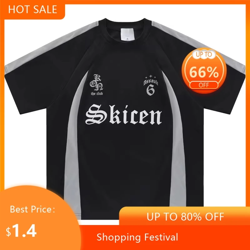 

Винтажная футболка Y2K в стиле хип-хоп с буквенным принтом в стиле ретро, лоскутная дышащая трикотажная футболка, уличная одежда, 2025 г., повседневные свободные футболки в стиле Харадзюку