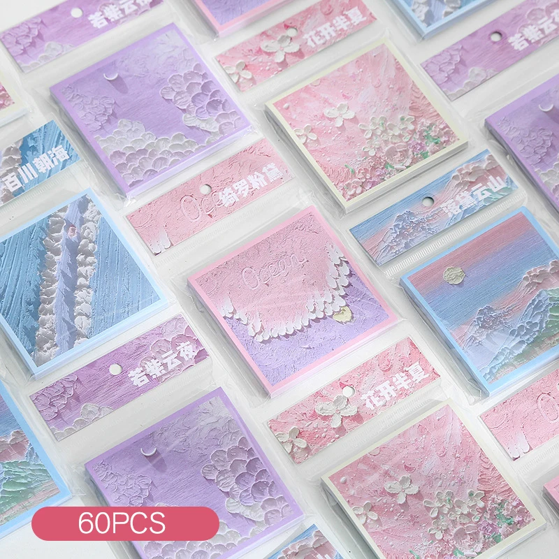 50/60 folhas pintura a óleo paisagem papel de escrita pegajoso bloco de notas mensagens avisos decorativos bloco de notas artigos de papelaria suprimentos