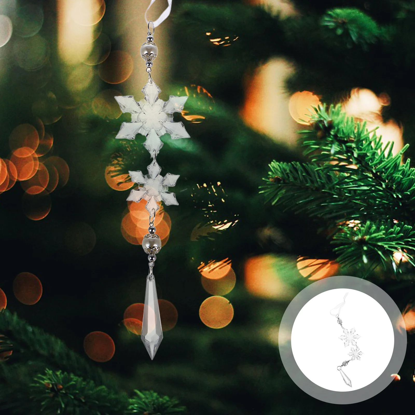 

4Pcs Christmas Tree Crystal Decor Acrylic Snowflake Ornaments Sparkly Transparent Pendants Winter Holiday Decorations