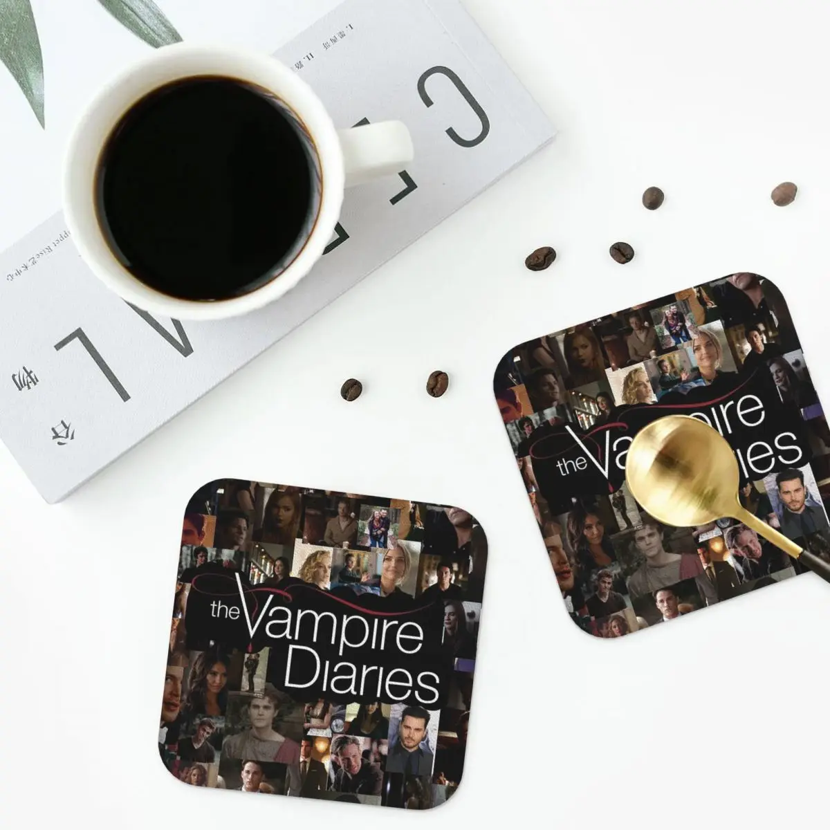 The Vampire Diaries Damon Salvatore Coasters Kitchen Placemats Non-slip Insulation Cup Coffee Mats For Decor Pads Set of 4