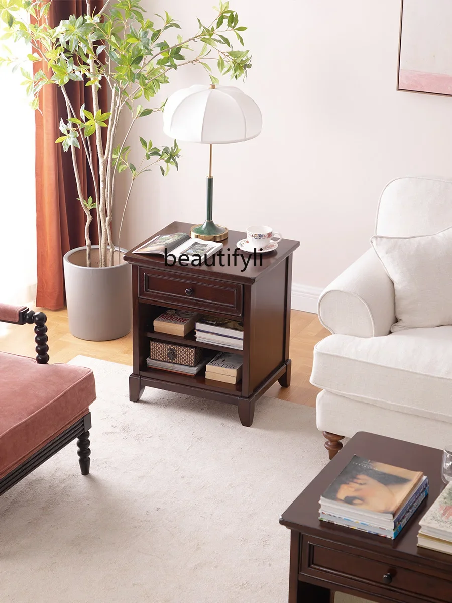 A15 American Country Sofa Side Table Solid Wood Retro Corner Table Balcony Square Table Household Square