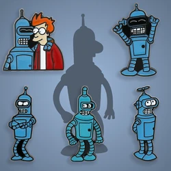 Anime Futurama Enamel Lapel Pins Fry and Bender Cartoon Brooches for Clothes Disnes Metal Badges for Backpack Accessories