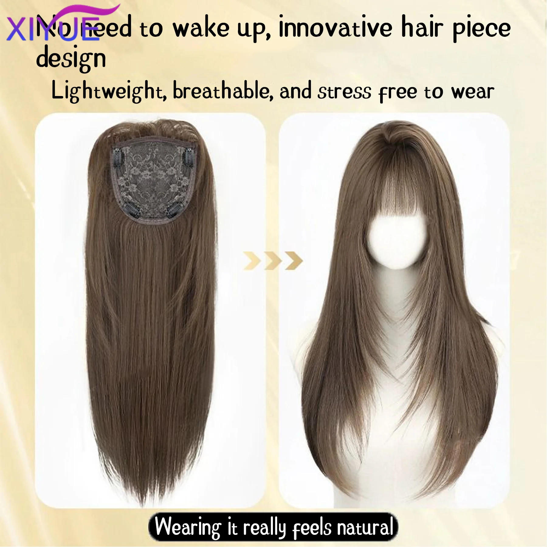 XY Synthetic  Synthetic 3D Bangs Wig Natural Forehead Invisible Whitening Hair Large Wave Hair Patch Long straight hair image 4