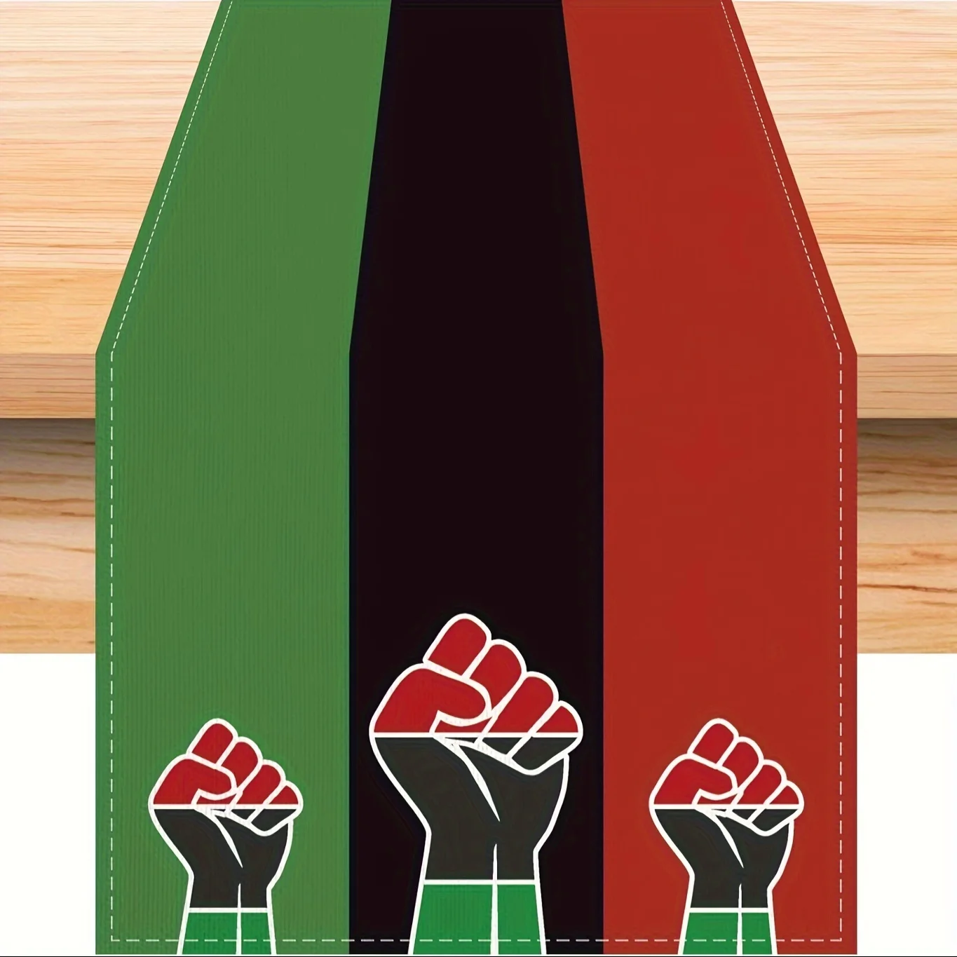 1 Stück Black History Month Tischläufer, Leinen mit 2D-Druck, Panafrikanische Flagge Faust-Tischdekoration für Esszimmer & Küche, Kulturelle Feier