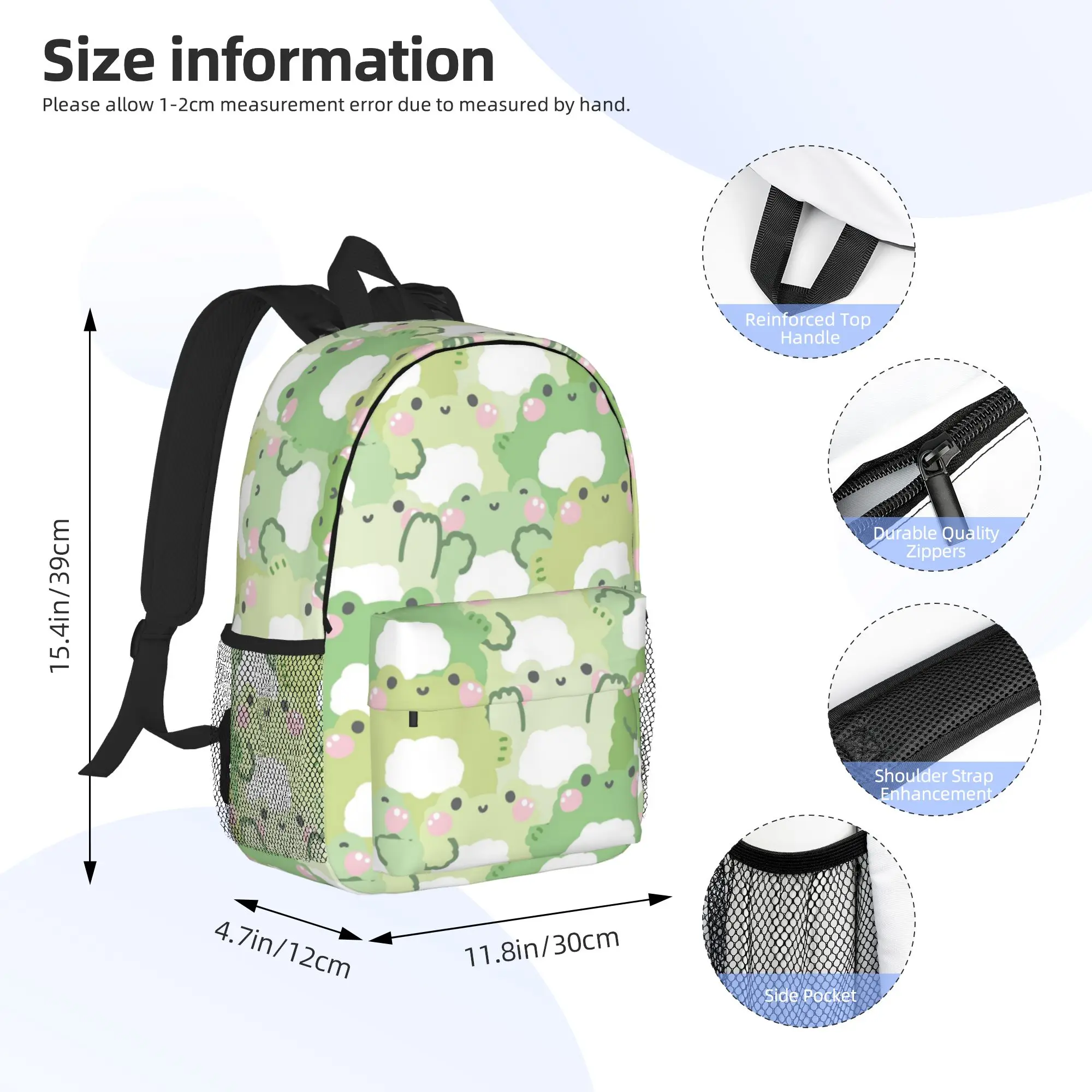 Kawaii Frog Seamless Pattern Green Frogs Backpack Hot Sale Daypack Boys Girls BookBag Shoulder Bags for Men Women School Bag