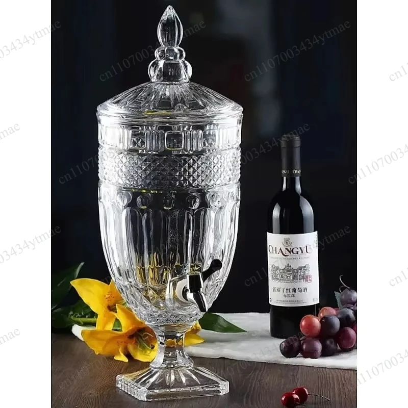 European Classical Relief Glass Beverage Bucket Tripod Large Capacity Juice Cocktail Dispenser for KTV Bar Party