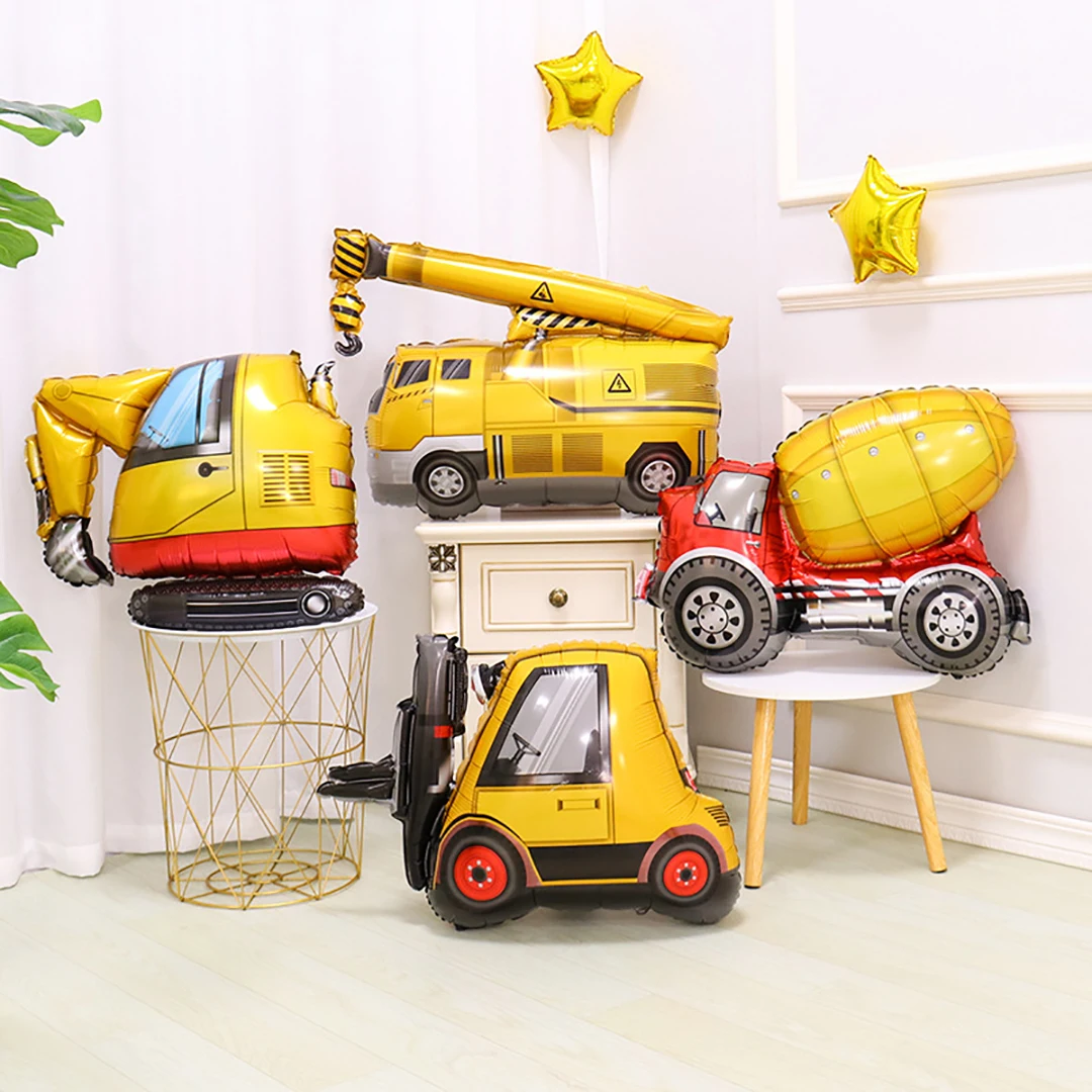 Construction Crane Foil Balloons Excavator Engineering Vehicle Balloon Cement Truck Baby Shower Boys Birthday Party Supplies