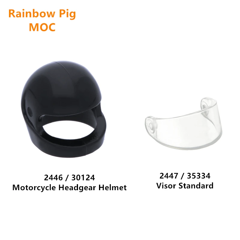 Rainbow Pig MOC Parts 2446 30124 Motorcycle Headgear Helmet Visor 2447 35334 Compatible Bricks DIY Building Blocks Particle Toys