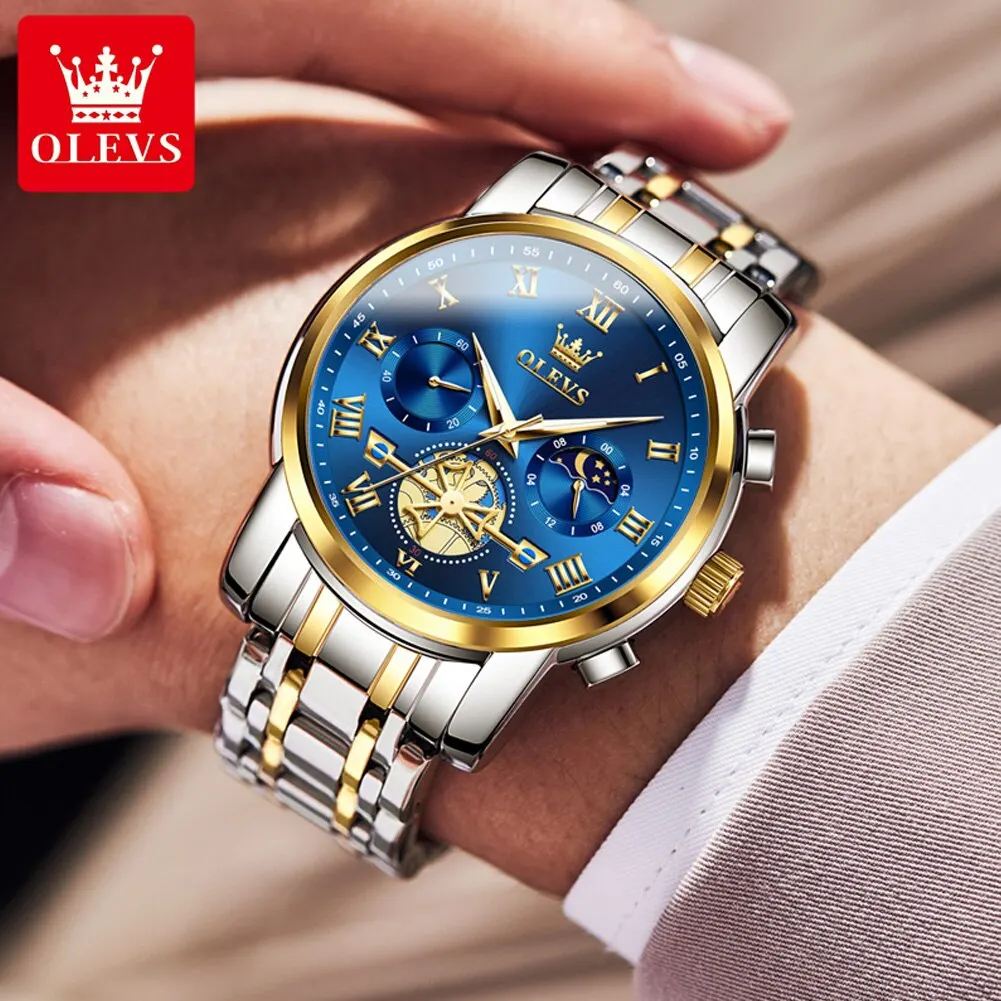 OLEVS Top Brand Mens Watches Classic Roman Scale Dial Luxury Wrist Watch for Man Original Quartz Waterproof Luminous Chronograph