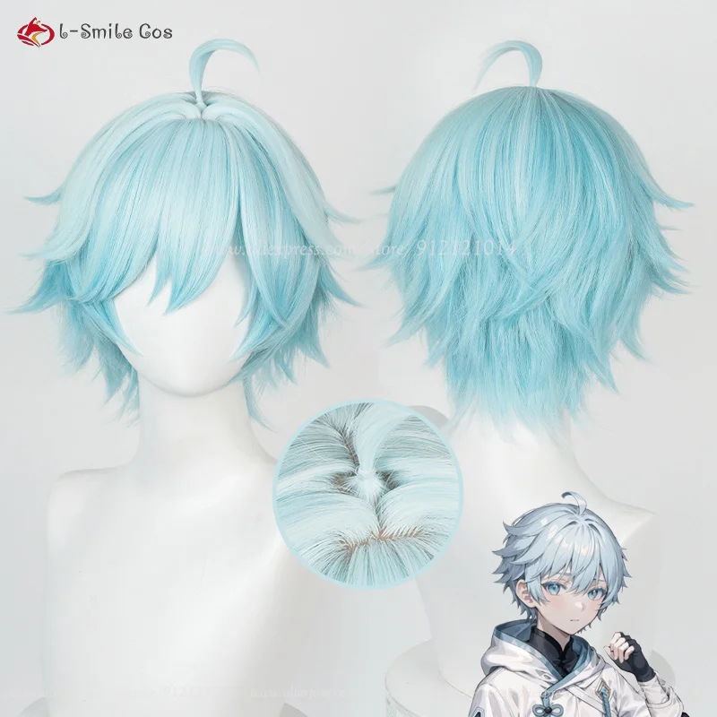 Chongyun Cosplay Wig Blue Gradient 30cm Simulated Scalp Short Wigs Heat Resistant Synthetic Hair Chong Yun Anime Cosplay Wigs