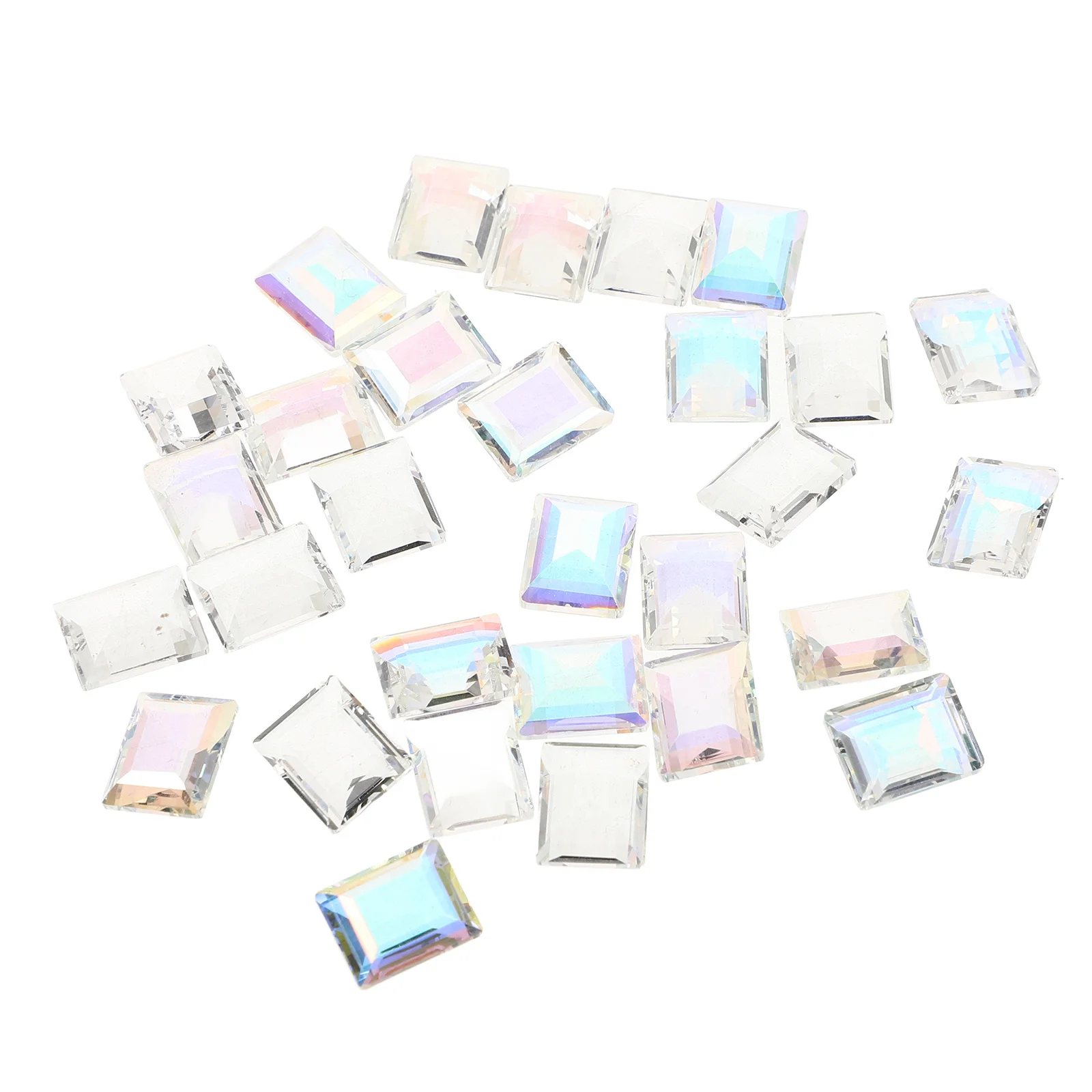 

30pcs Crystal Art Decorations Rectangular Sugarcut Rhinestones Flatback Silver Gems For Bedazzling Clear Transparent Nail Charms