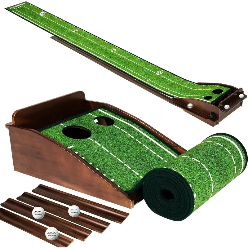 Putting Green Indoor Mat Outdoor Golf Putting Mat with Automatic Ball Return - Ideal for Home, Office, and Outdoor Use