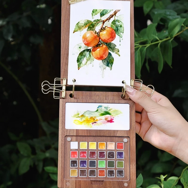 Пустая акварельная палитра из орехового дерева, акварельная палитра с отрывными листами, портативная коробка для рисования, инструменты для рисования, товары для рукоделия