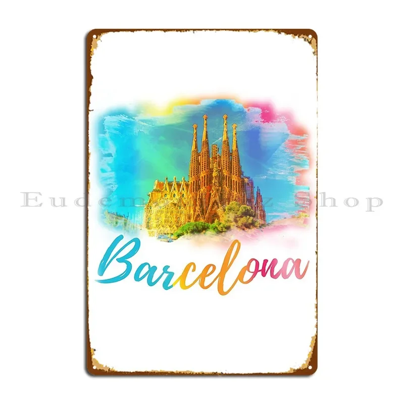 Barcelona Spanien Aquarell Souvenir Geschenk Retro 80er Metallschild Garage Eisen Club Zuhause Wandplakette Blechschild Poster