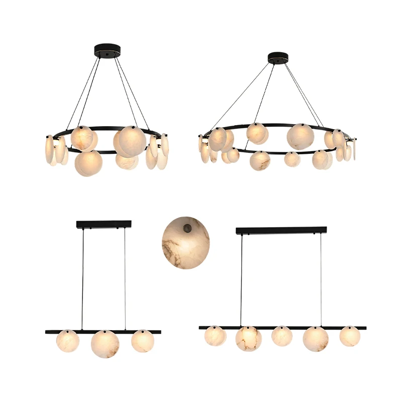 Natural Marble Pieces LED Chandelier Lustre Alabaster Pendant Light Suspension Luminaire Lampen