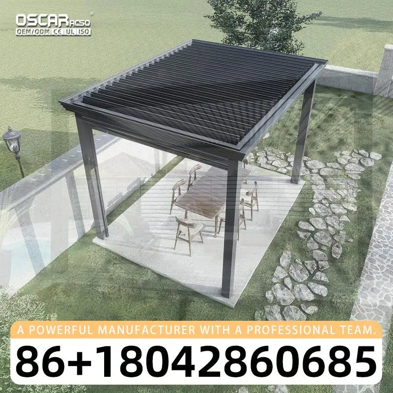 Pérgola de Aluminio con Techo de Láminas para Jardín o Patio, de Lujo, 4m x 4m, para Terraza, Patio Trasero o Uso en Exteriores