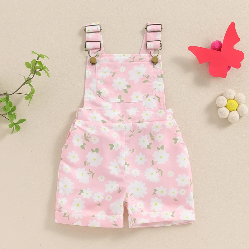 

Toddler Baby Girl Overalls Summer Clothes Sleeveless Sunflower Romper Floral Jumpsuit Button Suspender Outfit