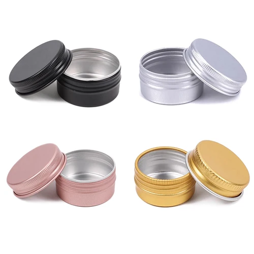 100 Uds tarro de crema facial 60g 50g 30g 20g 15g 10g bálsamo labial cosmético contenedores de brillo de uñas latas de aluminio vacías tarro de vela negro