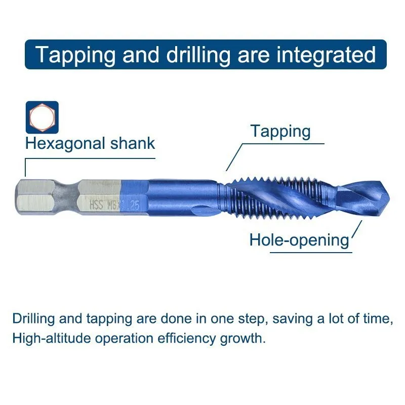 XCAN HSS Thread Tap Set M3 M4 M5 M6 M8 M10 Screw Machine Compound Tap With Center Punch Nano Blue Coated Tap Drill Bits