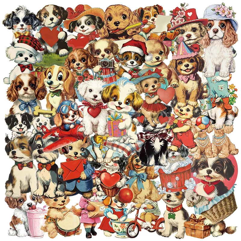 50 個かわいいレトロな犬ステッカー子供 DIY 文具箱ハンドバッグラップトップギターヘルメット自己粘着装飾デカールおもちゃギフト