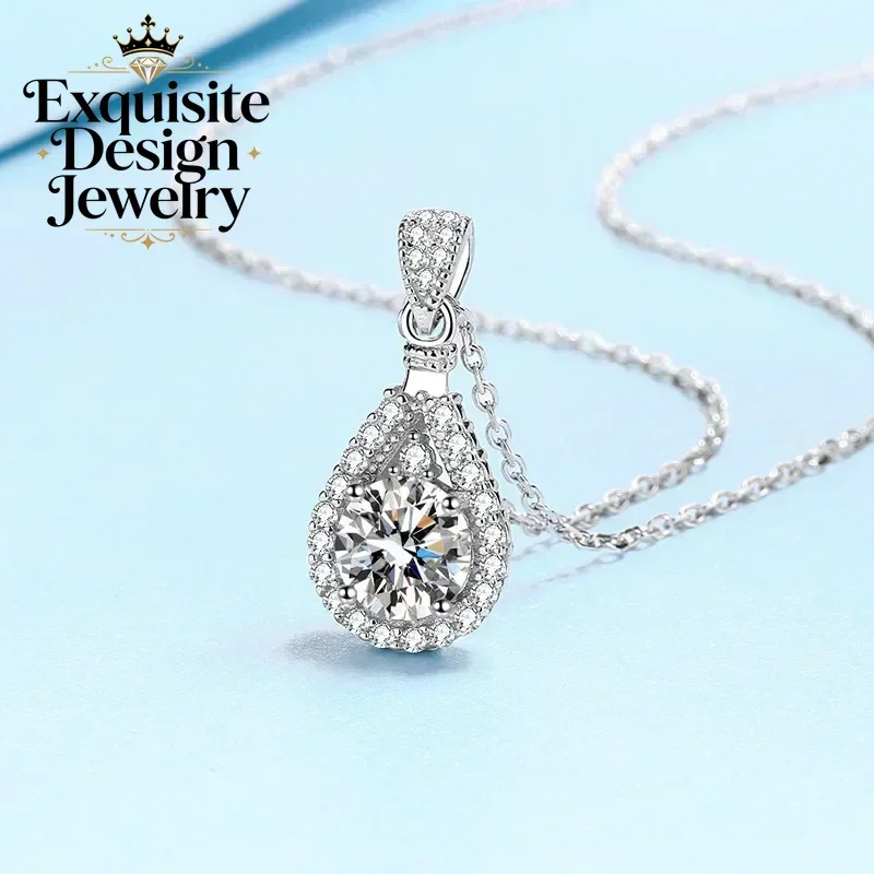 

Exquisite-Design PT950 Platinum 1/2/3/5ct Waterdrop Real Moissanite Pendant for Women, Diamond Necklace for Girlfriend Jewelry