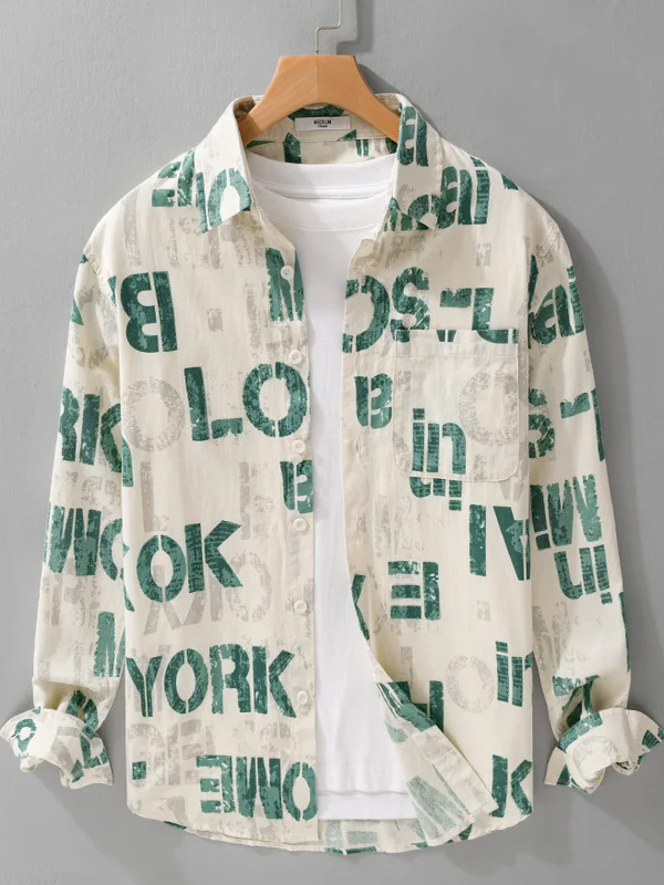 

Spring Faion Men's Long Sve Cotton Casual irt Loose Fit Vintage Design Printed Comfortable Urban Sle Spring irt