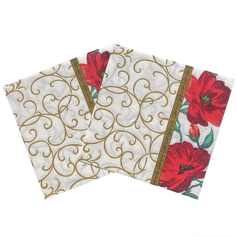 Guardanapos estampados florais dourados, Placemat de papel criativo, festa floral, novo, 2 ply, 33x33cm, 10 unidades, 20 unidades por pacote, em estoque