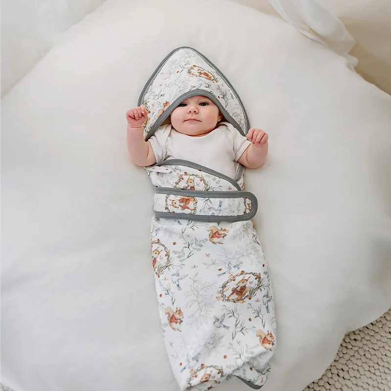 

Baby Swaddle Blanket 85x85cm, Breathable Bamboo Blend Wrap, Adjustable Hook and Loop, Cute Print