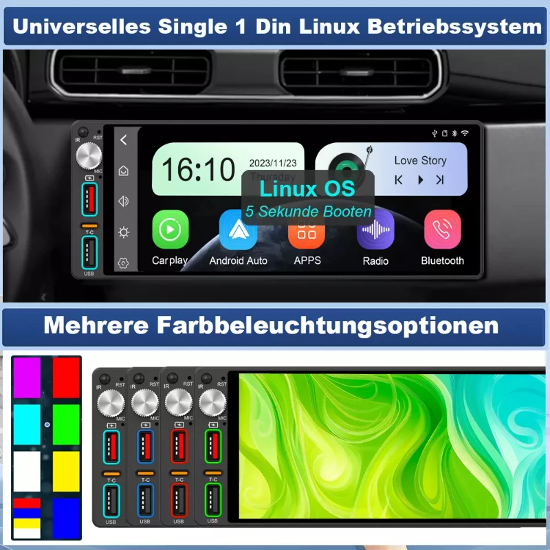 1Din العالمي متعدد الوظائف Carplay 6.86 "سيارة ستيريو شاشة تعمل باللمس اللاسلكية Carplay أندرويد السيارات FM AM BT5.0 RDS DAB Mikrofon #3