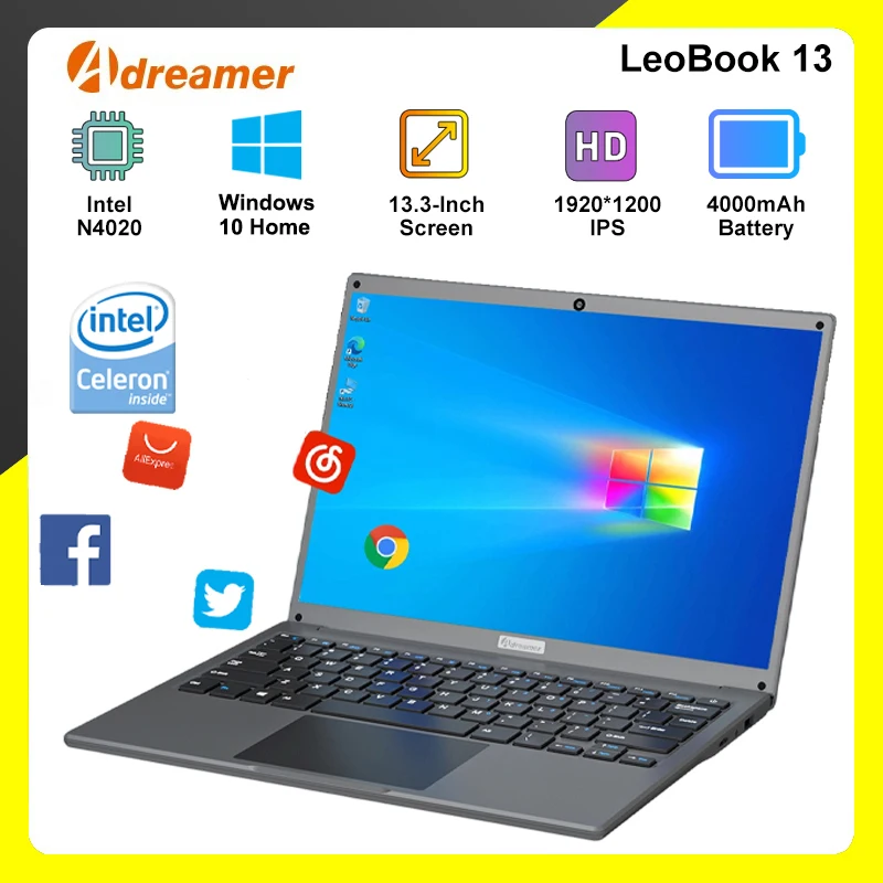 13.3 inch Cheap Laptop Intel N4020 Notebook Windows 10 Portable Student Computer 1920*1200 IPS Display 4/6/8G RAM 256/512/1T SSD