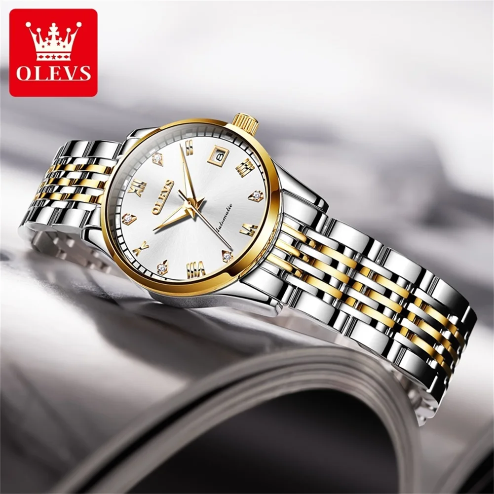 OLEVS High-end Luxury Women\'s Watches 3M Waterproof Stainless Steel Strap Business Automatic Mechanical Wrist Watch for Women