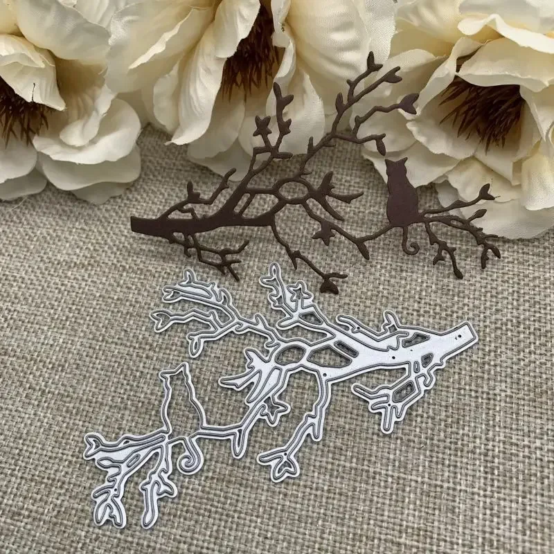 

Металлические вырубные шаблоны для декоративной вырезки в виде кошки и ветки для скрапбукинга и рукоделия