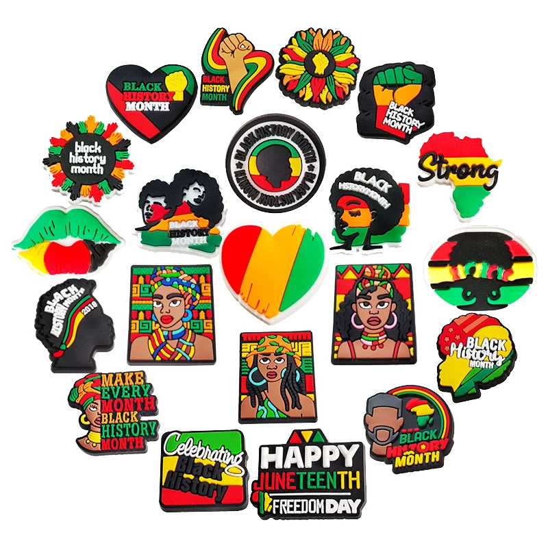 

21 pieces Set New Arrival Black History Month Pins Shoe Charms Silicone Backpack Wristband Ornament Dropshipping Wholesale Bulk