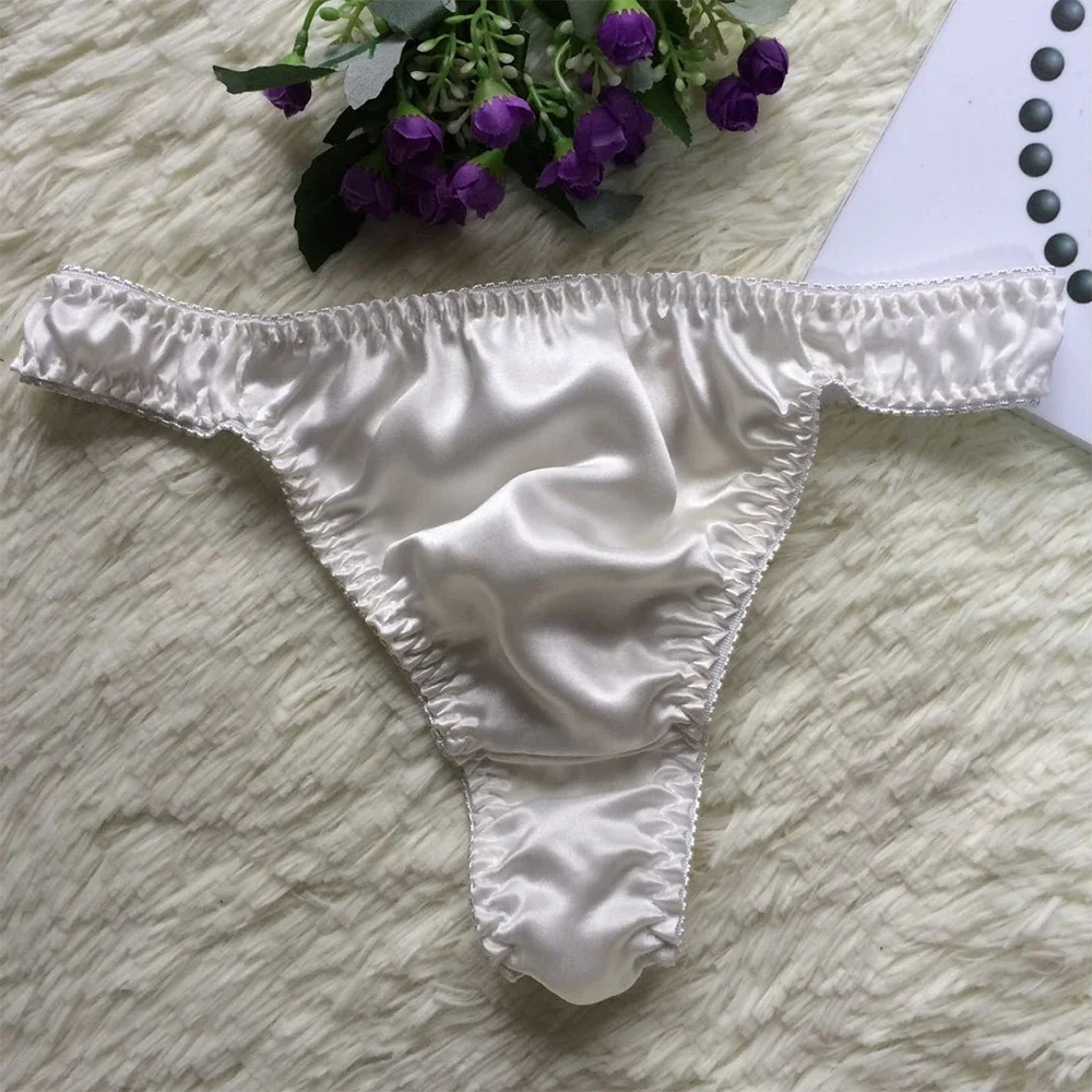 

Sexy Lingerie Mens Silk Sexy Soft Briefs Thong T Panties Solid Color Comfortable Trunks Breathable Underpants Elastic Knickers