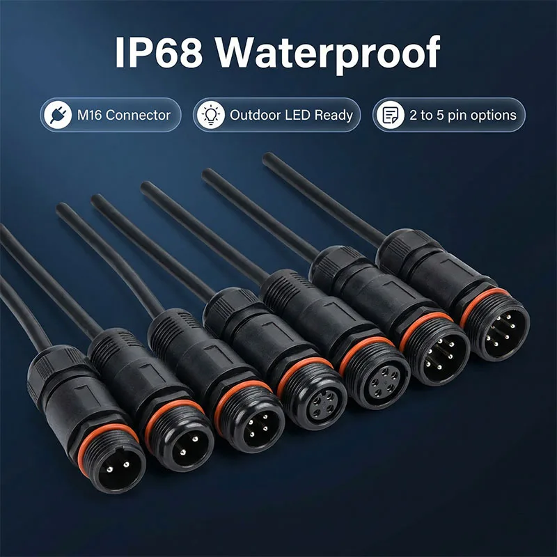 

5/20Pcs M16 With Cable 20CM Male And Female Connector, OD 6mm,IP68 Waterproof, 2/3/4/5PIN, Outdoor LED Light With Lighting