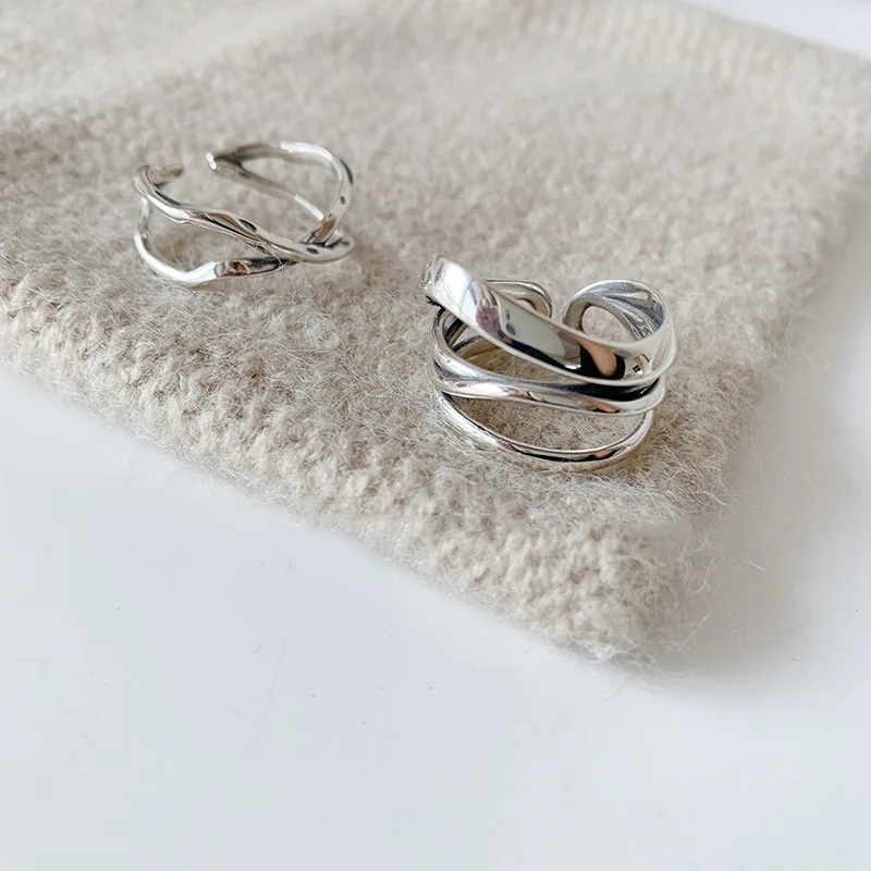 PANJBJ 925 Sterling Silber Multilayer Unregelmäßige Geometrische Ring für Frauen Einfache Charme Retro Schmuck Geschenk Dropshipping – Detail 17