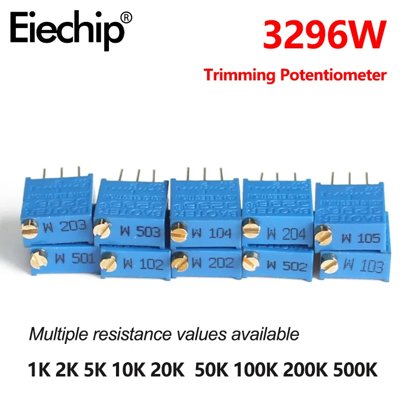 10PCS 3296W-103 104 3296W 10 50 100Ohm 1K 2K 5K 10K 20K 50K 100K 200K 500K 1M 2M Ohm 100R Trimpot Trimmer Potentiometer