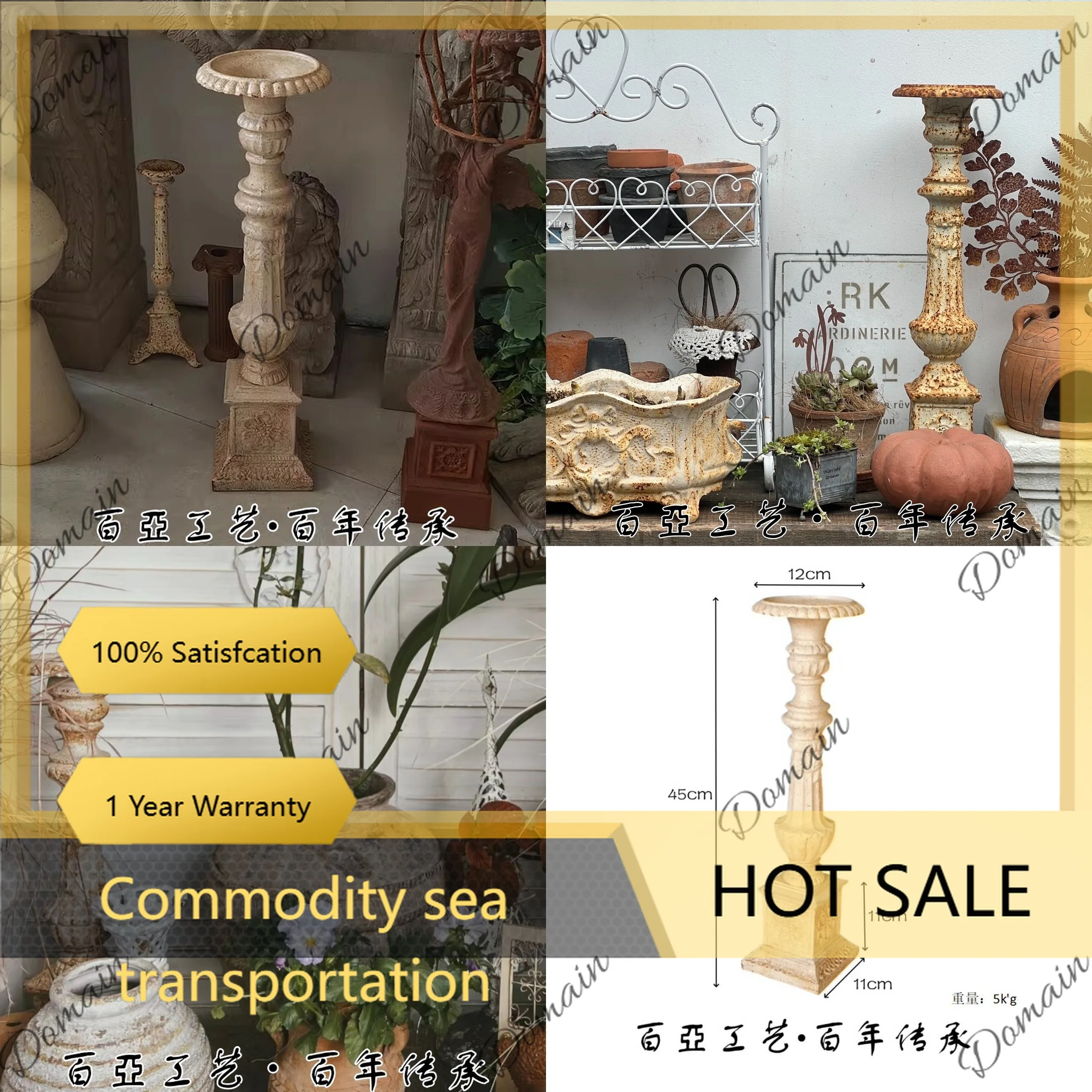 J81 Rustic Cast Iron Candle Holder Vintage French American Style Flower Petal Candle Stand Base for Garden Wedding Decor