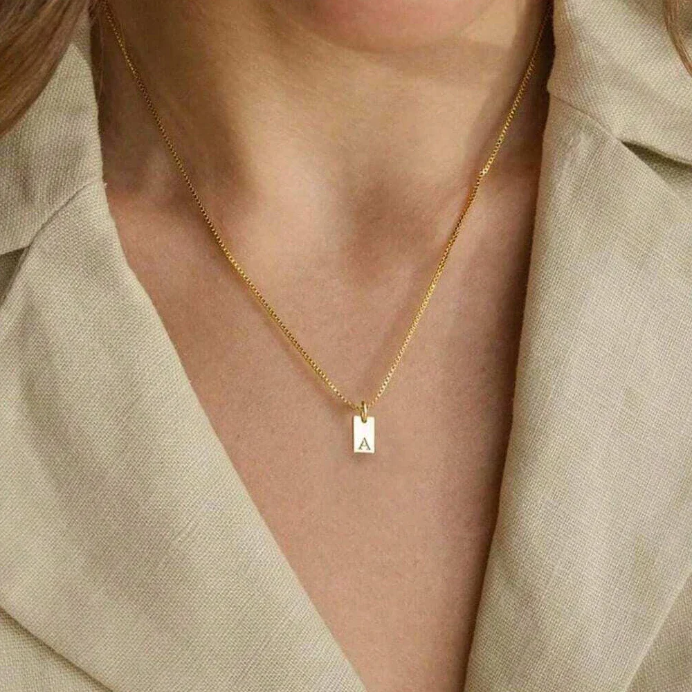 Women Initial Necklace Engraved A-Z Alphabet Charm Necklace Box Chain Stainless Steel Women's Minimalism Jewelry Gift Wholesale