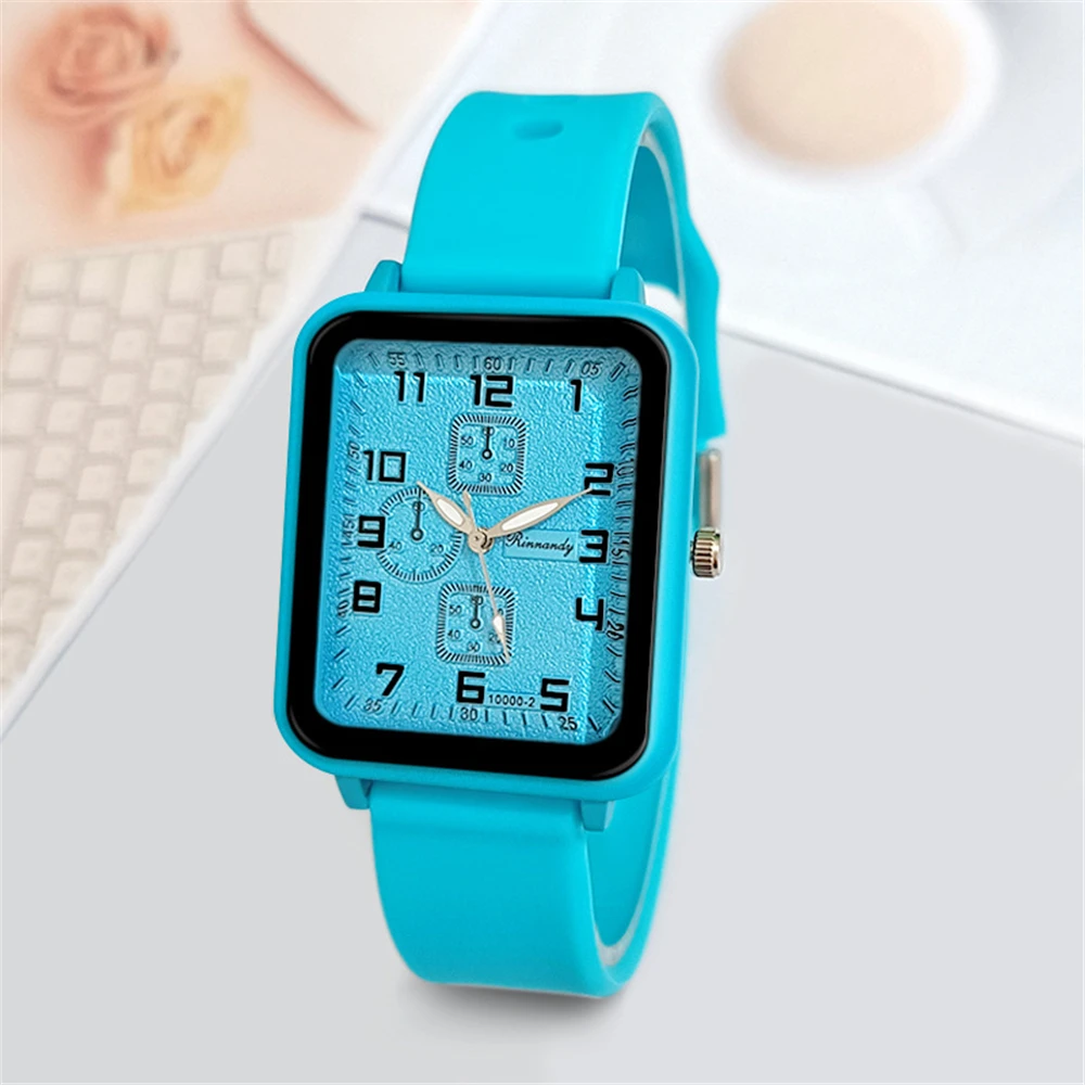 Ladies 2024 New Fashion Brand Watches Sports Square Women Quartz Watch Safety Blue silicone strap Dress Gift Clock Wristwatches