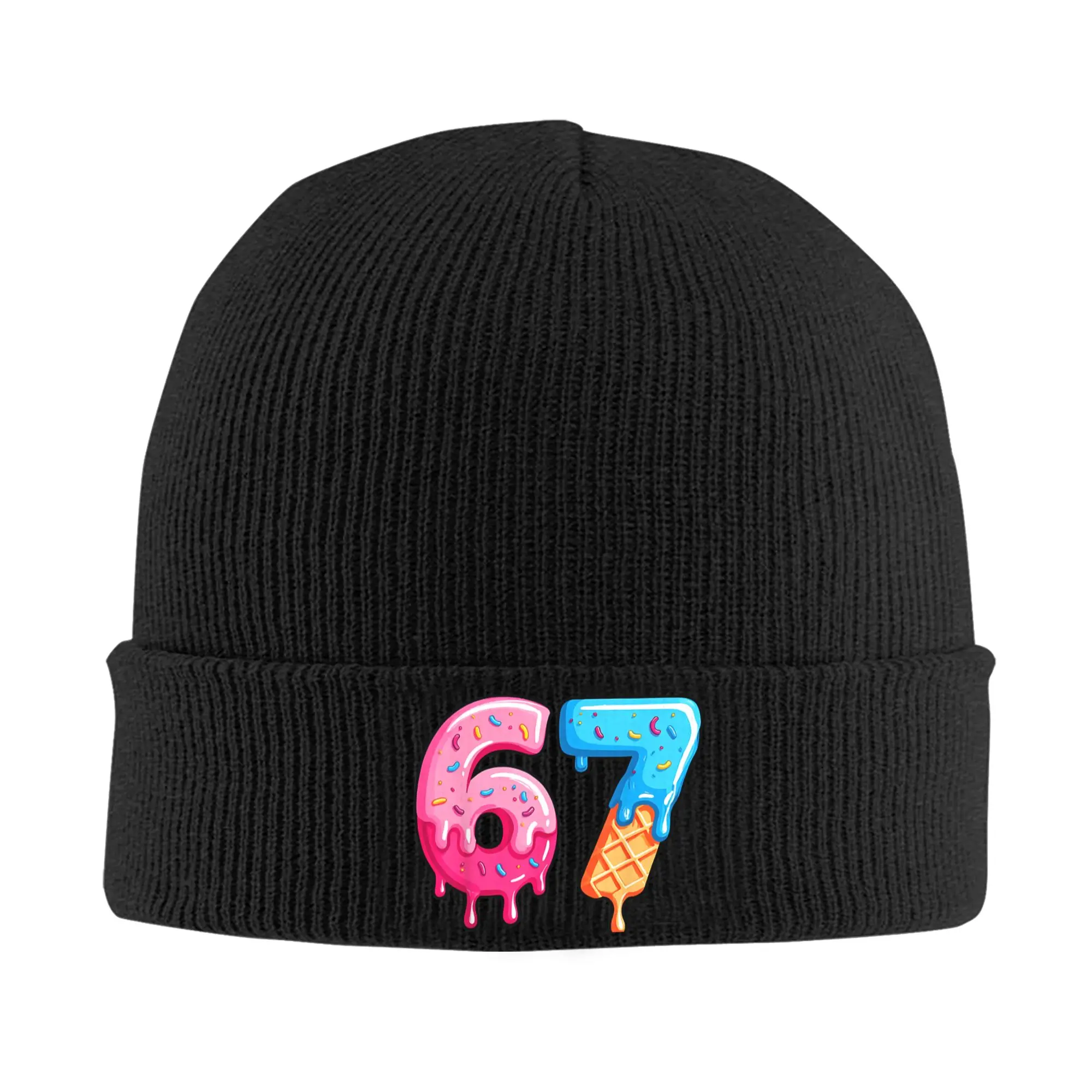 Topi Rajut Six Seven Ice Cream Drip Meme 67, Topi Beanie Elastis untuk Luar Ruangan, Pria Wanita, Topi Bonnet Desain Musim Dingin, Topi Trendi, Hadiah