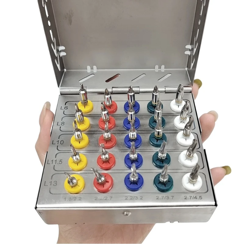 25Pcs/set Dental Implant Conical Implant Drill Set with Stoppers Autoclavable Kit for Implant Site Preparation Stainless Steel