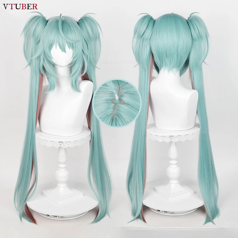 

Miku Rascal Cosplay Wig Anime Miku x Rascal Short Green With Long Ponytails Heat Resistant Synthetic Hair Wigs + Wig Cap