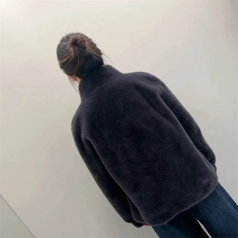 Manteau de fourrure de haute qualité pour femmes, nouvelle veste en cachemire de vison, col montant court, Mao Mao, manteau intégré en fourrure pour dames, 2025