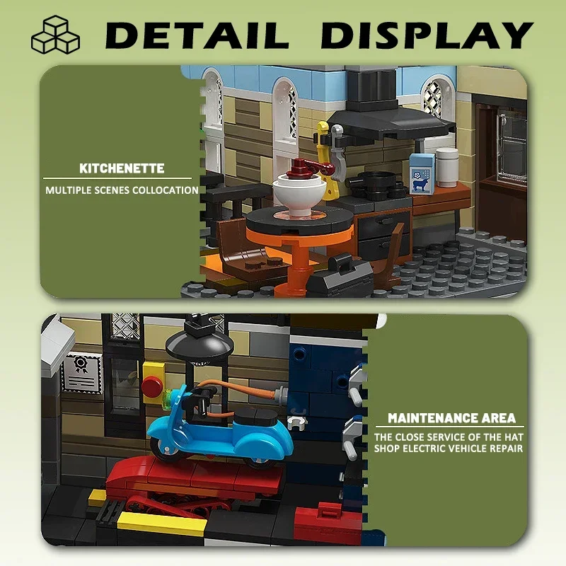 3140PCS Street View The Hat Store Building Blocks Model City Creative Expert Modular Assembly Bricks Kids Toy For Adult Gifts