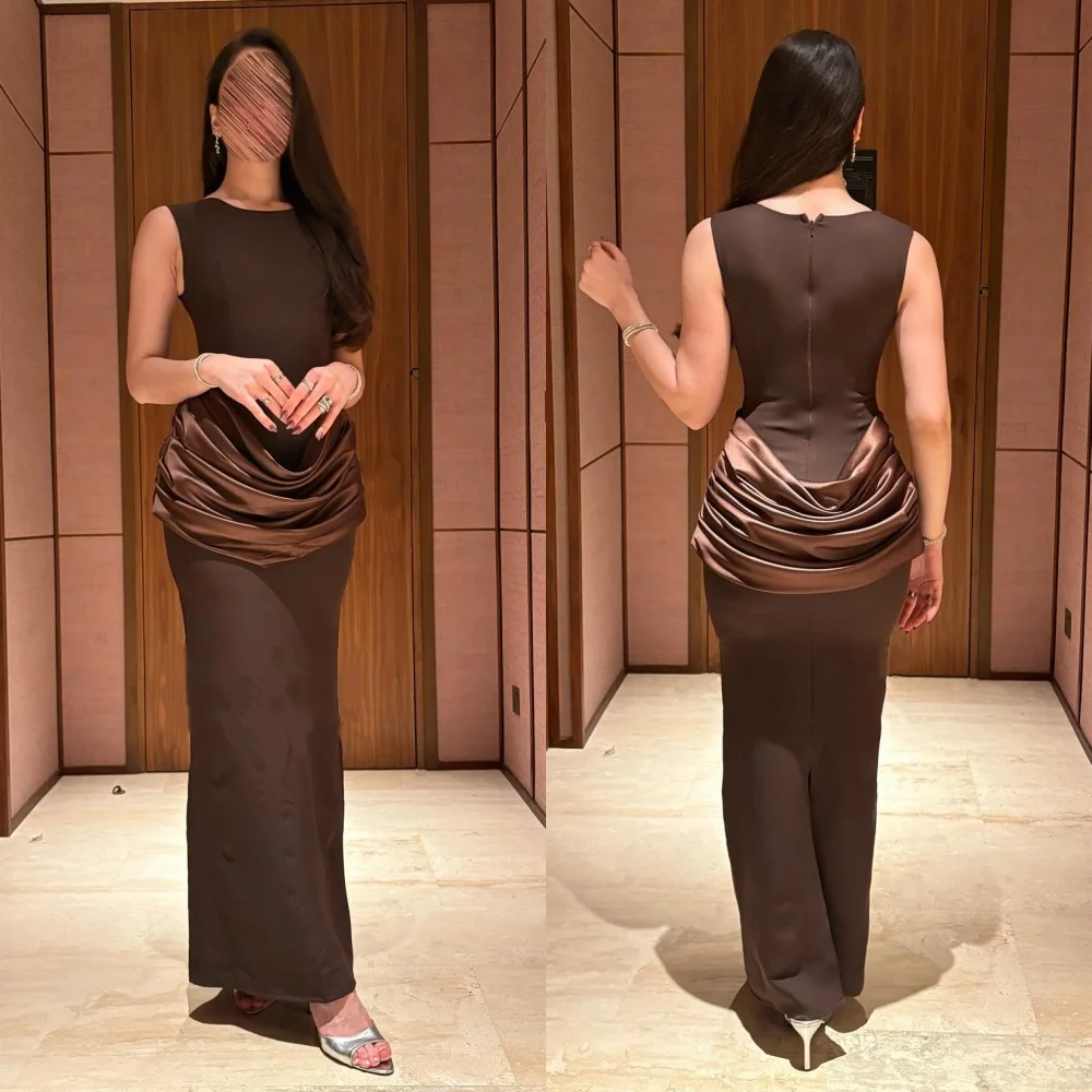 Vestidos Midi rectos drapeados con cuello redondo, Jersey personalizado, ocasión a medida, fiesta elegante de noche sencilla para mujer, alta calidad